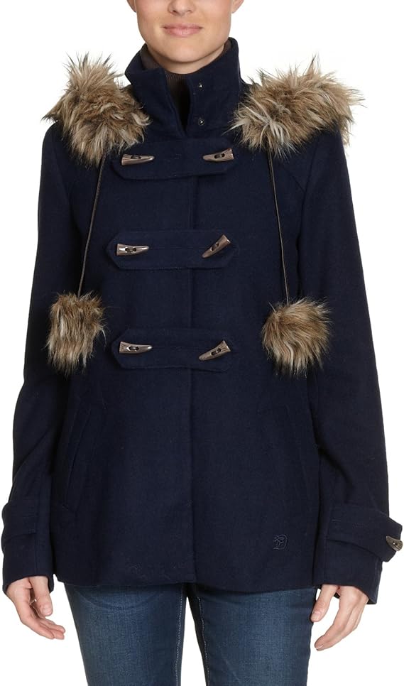 Tom Tailor Duffle coat court avec empi?�cements fausse fourrure - Femme - Bleu (Bleu Marine) - L 