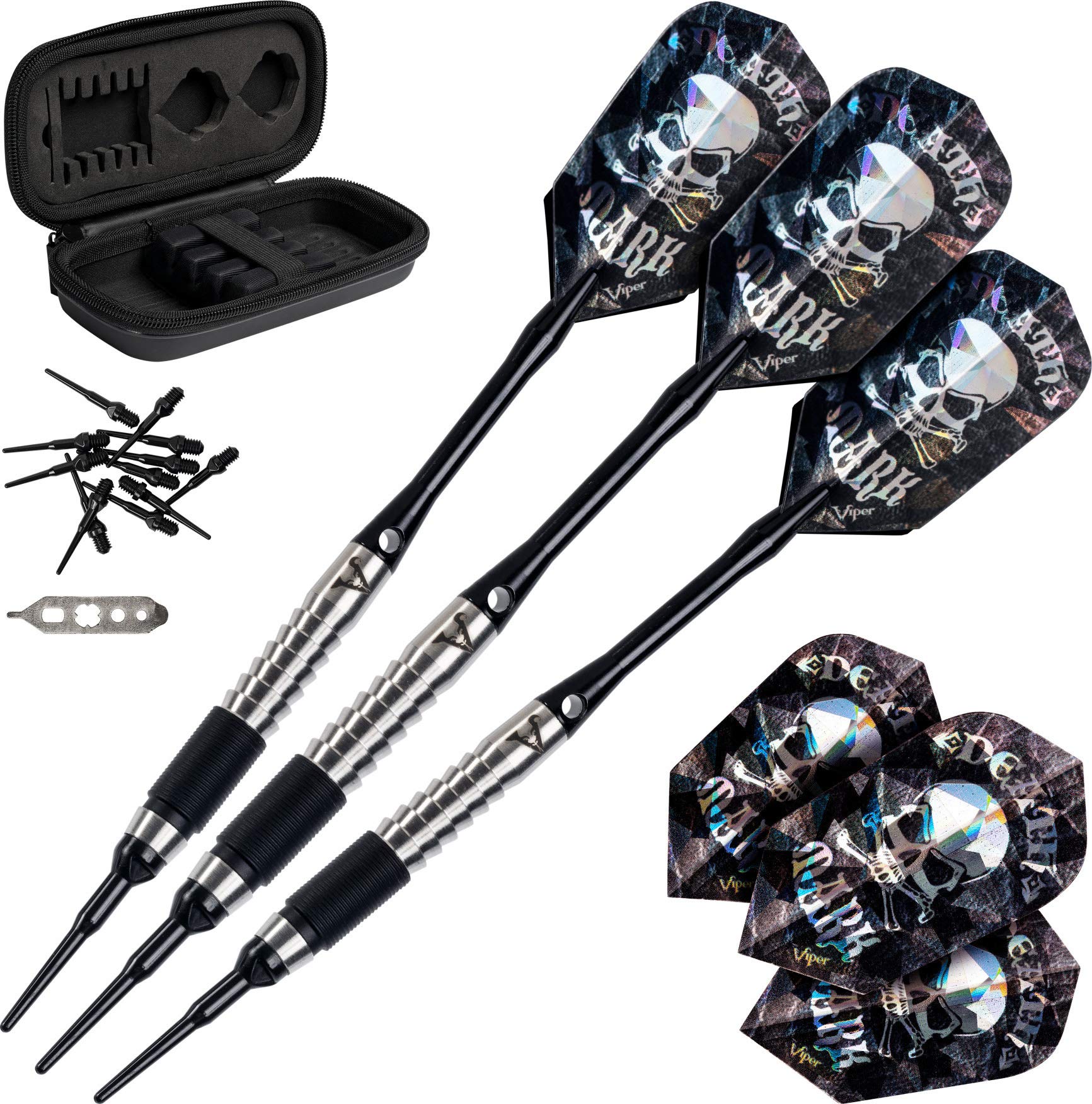 Viper Desperado 80% Tungsten Soft Tip Darts with Storage/Travel Case: Death Mark, Fine Knurling, 18 Grams