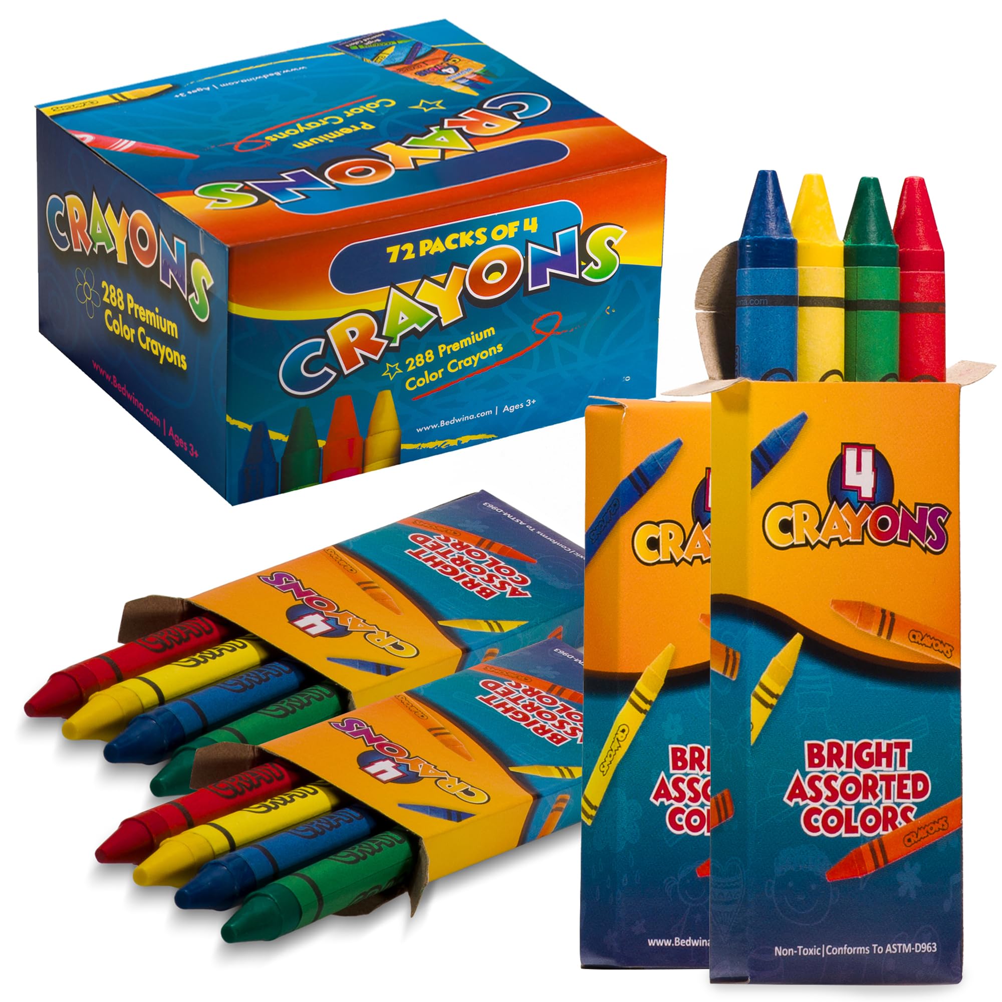 Bedwina Bulk Crayons - 288 Count! Case of 72 4-Packs, Premium Color for Kids and Toddlers, Non-Toxic, for Party Favors, Restaurants, Goody Bags, Stocking Stuffers — image 1