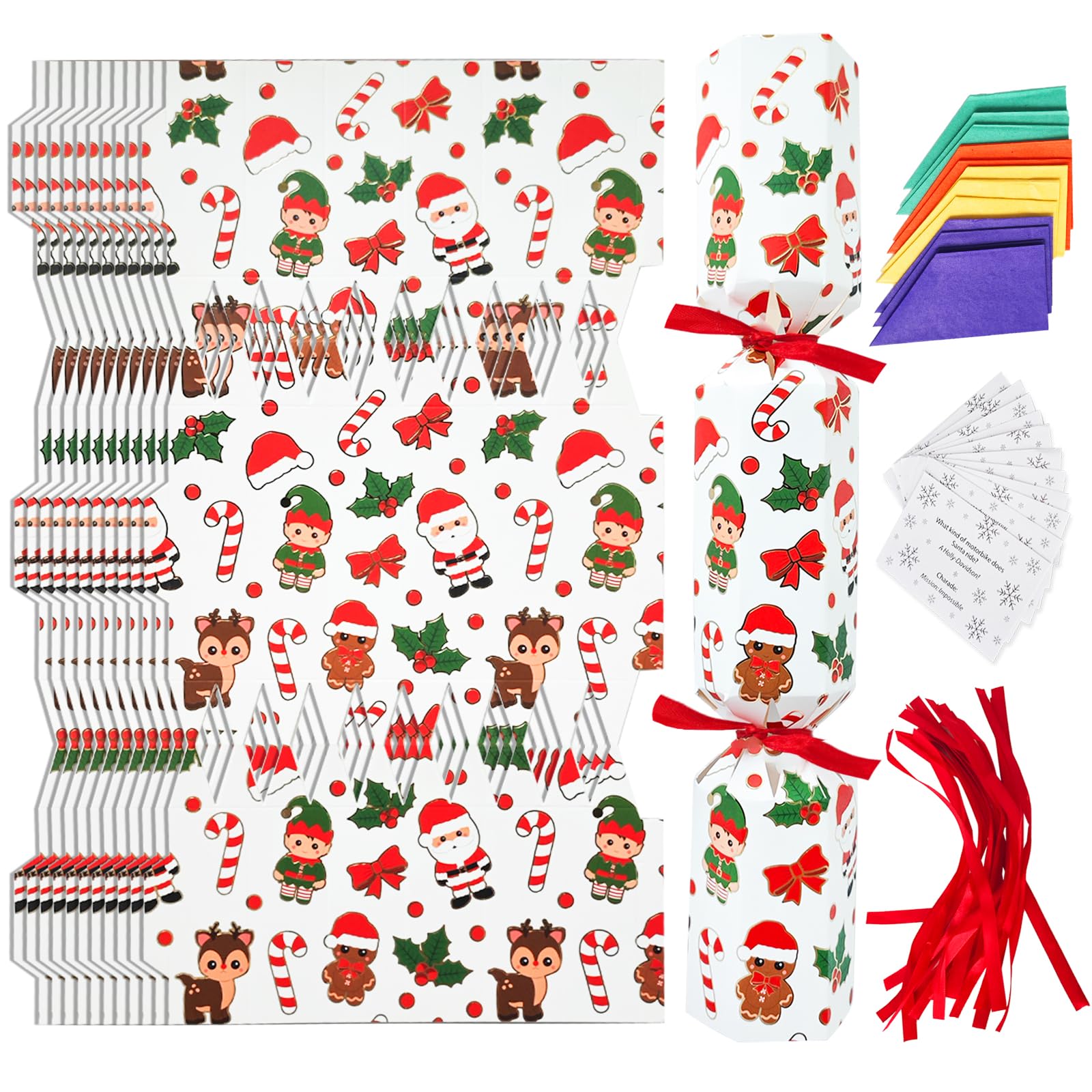 sesameless 12 Packs Christmas Crackers, Make Your Own Christmas Crackers, DIY Christmas Cracker Kit with Hats and Riddle Cards (No Snap) (Style 4) — image 1