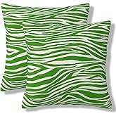 WEINAODI Zebra Green Throw Pillow Covers Wild Animal Skin Pattern Pillow Cover 18x18 Inch Set of 2 Zebra Stripes Square Pillowcase Decorative Cushion Cases for Couch Sofa