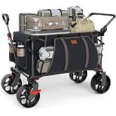 EVER ADVANCED Folding Push Wagon with Brakes, Portable Shopping Cart | Push and Pull Wagon, Collapsible Wagon Cart with All-Terrain Big Wheels for Beach, Camping, Sports