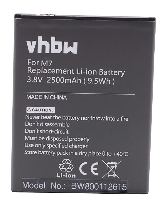 vhbw Li-Ion Akku 2500mAh (3.8V) für Handy Smartphone Telefon Timmy M7 Octa-Core-Smartphone MTK6592 wie M7.
