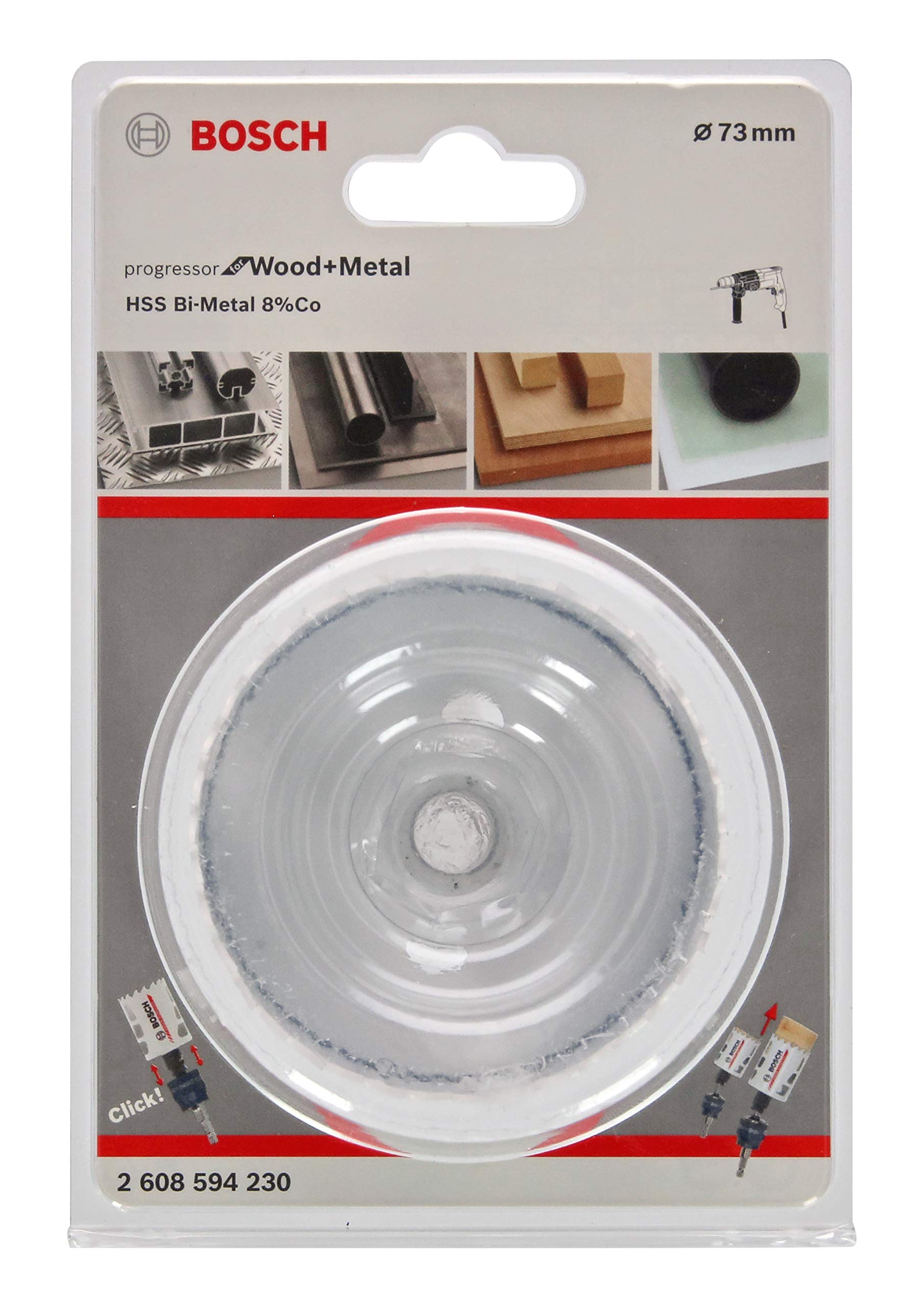 BOSCH Bi-Metal Hole Saw (for Wood and Metals, 8% Cobalt Alloy, Progressive Tooth Design, Ø 73 mm, Accessory Drills)