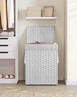 SONGMICS Handwoven Laundry Basket 90L White with Lid and Handles LCB51WT view 9
