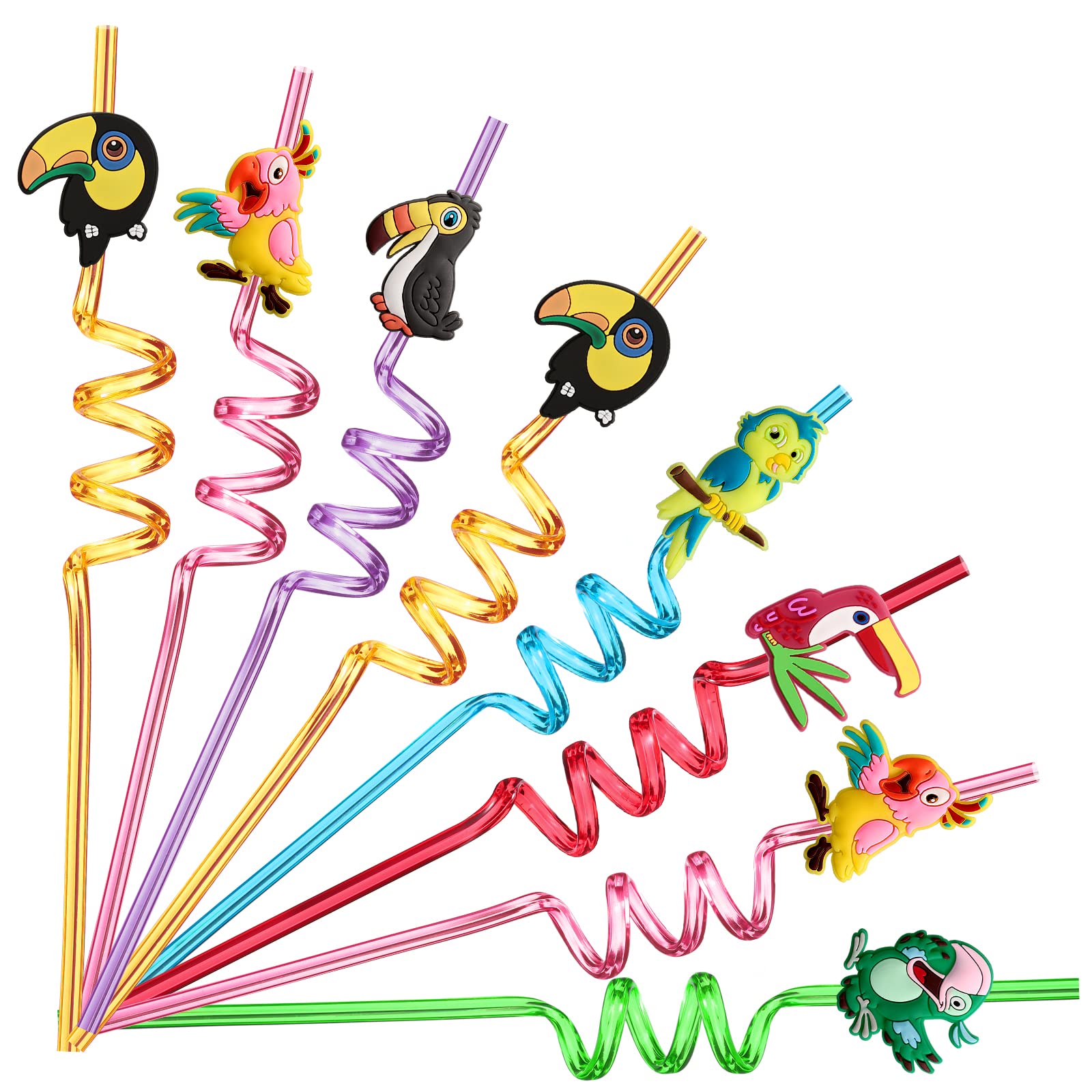 Photo 1 of 24 Magic Movie Tropical Bird Party Favors Toucan Drinking Straws Goodie Gifts for Kids Encanto Birthday Party Supplies with 2 PCS Cleaning Brushes
