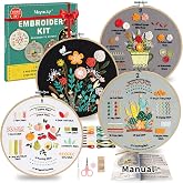 Meyocky Embroidery Kit for Beginners to Learn 31 Basic Stitches with Video | 4-Piece Beginner Embroidery Kit for Adults, Starter Practice, Pre-Printed Patterns, Step-by-Step Guide, Craft Lover Gift