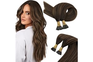 SUNNY HAIR Sunny I Tip Hair Extensions Balayage Brown Itip Human Hair Extensions Dark Brown with Medium Brown Balayage Hair Extensions I Tip Real Human Hair Brown Balayage I Tips Hair Extensions 24inch 50G 50S