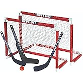 Mylec MINI Hockey Set, 2 x MINI PVC Hockey Goals (30.5" x 23"), 2 x Plastic MINI Player Sticks (Left and Right), 1 x Goalie Stick, 1xHockey Foam Ball