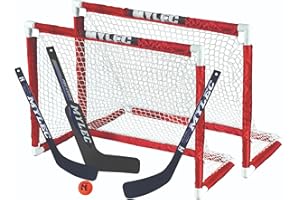 Mylec MINI Hockey Set, 2 x MINI PVC Hockey Goals (30.5" x 23"), 2 x Plastic MINI Player Sticks (Left and Right), 1 x Goalie Stick, 1xHockey Foam Ball