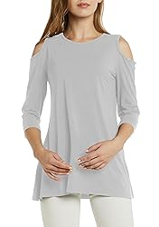 Afibi Womens Cold Shoulder 3/4 Sleeve Swing Tunic