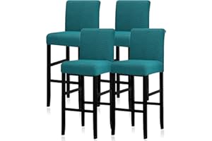 Lellen Bar Stool Covers Set of 4,Stretch Washable Bar Stool Seat Covers,Removable Bar Chair Covers with Backs,Counter Height Bar Stool Chair Covers for Kitchen Dining Room Cafe（Peacock Blue）