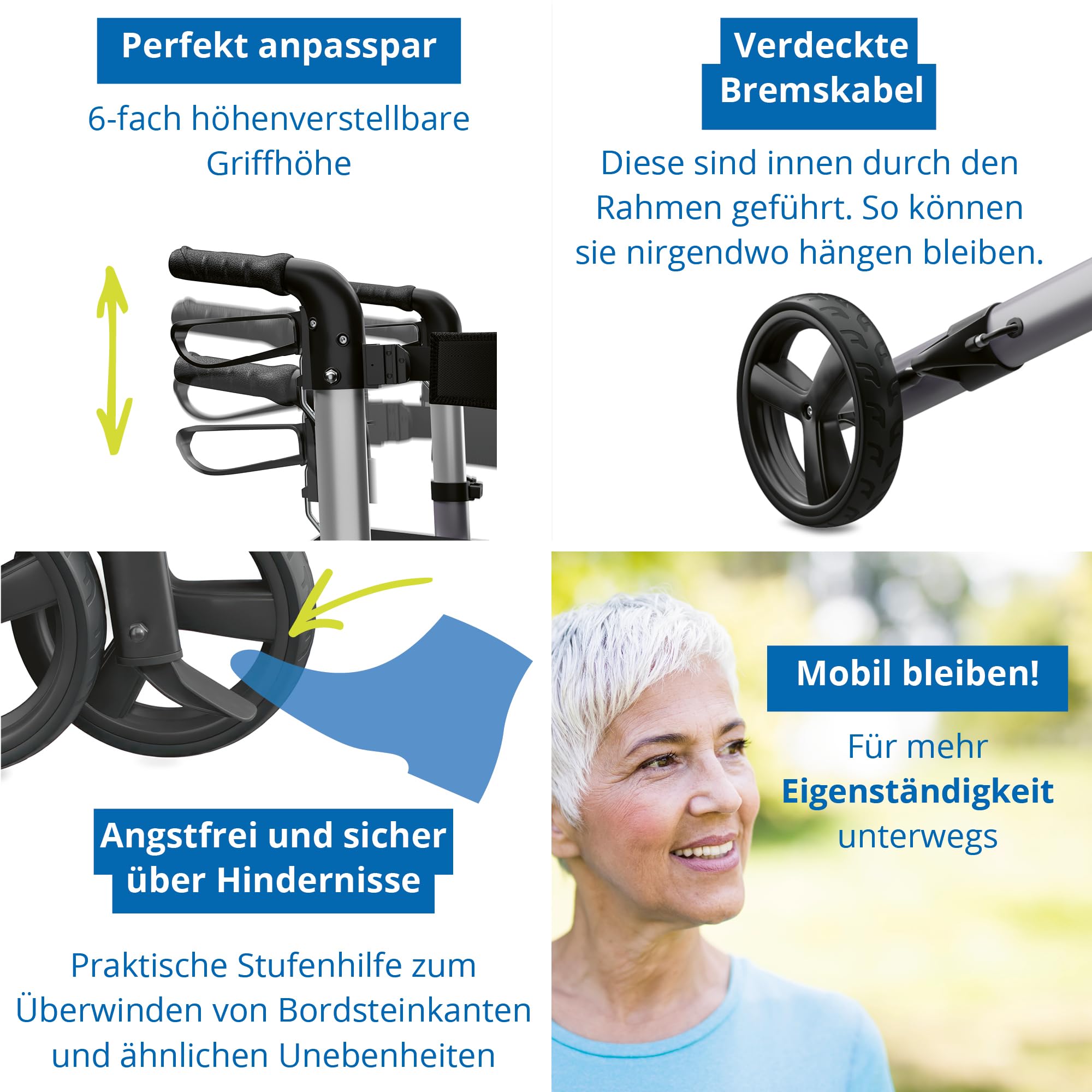 Weinberger Alu-Rollator, 3-fach faltbar, klein, klappbar, einfach, leicht Transport, Medizinprodukt Klasse 1, für Drinnen und Draußen, Leichtgewicht: 7,6 kg, Gehwagen, Gehhilfe, 02394 2