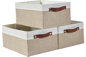 DECOMOMO Baskets for Shelves, Baskets Storage Organization, Fabric Storage Bins (Beige & White, 3 Pack)