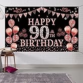 Trgowaul 90th Birthday Decorations Rose Gold 90 year old Birthday Backdrop Banner for Women Happy 90th Birthday Party Suppiles Photography Supplies Background Happy 90th Birthday Decoration
