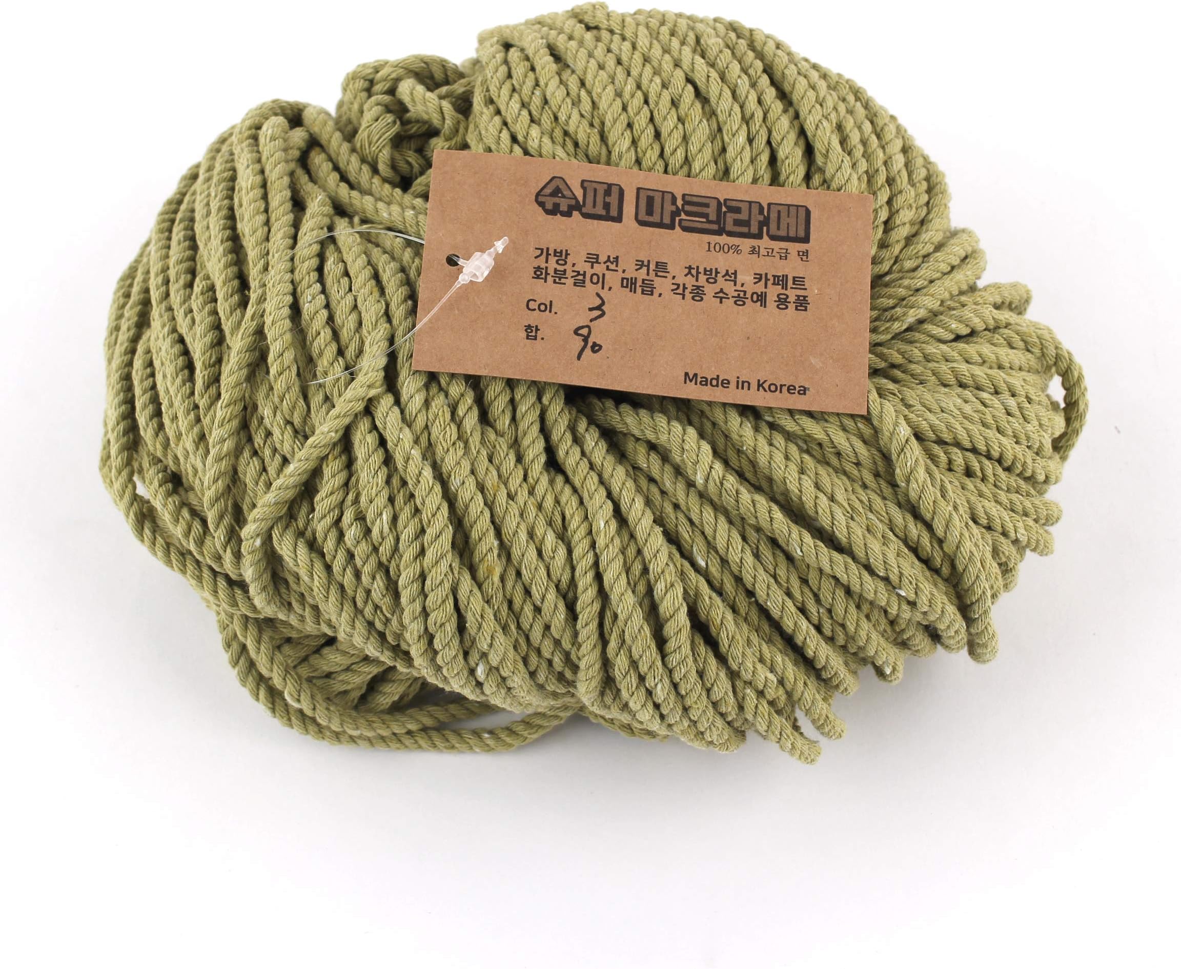 Super Macrame Cord 4mm x 87yd (80m) Olive Color Natural Cotton Handmade Wall Hangings Plant Hanger Crochet Dream Catcher DIY Craft Rope