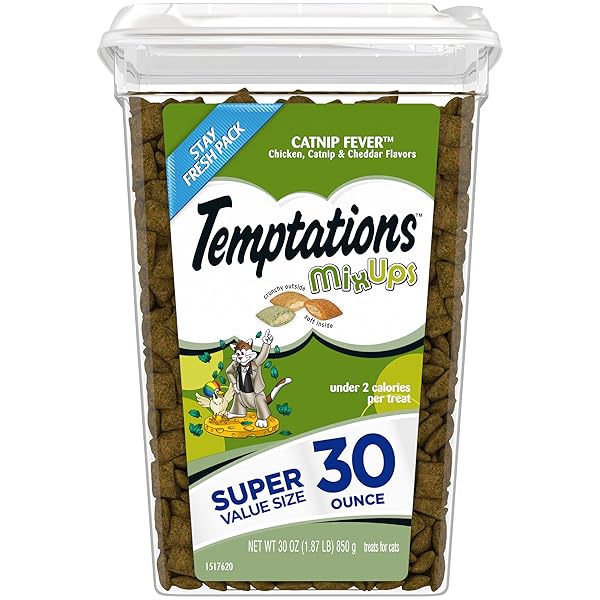 TEMPTATIONS MIXUPS CATNIP FEVER FLAVOR CRUNCHY AND SOFT CAT TREATS, 30 OZ. TUB