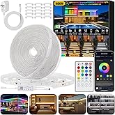 50Ft Outdoor RGBWW+IC LED Strip Lights, IP67 Waterproof Multi-Colored+3000K-6500K 24V LED Lights with Remote and APP, Music Sync Color Changing LED Tape Lights,DIY Strip Lighting for Courtyard Garden