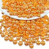 Pinhoollgo 600pcs 8mm Flatback Half Pearls for Crafts Resin Half Round Pearls for Face Nail Cup Clothes Shoes Scrapbook Handmade Craft(Orange AB)