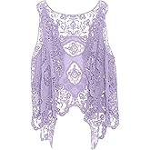 Flygo Women's Open Front Cotton Crochet Lace Boho Hippie Butterfly Vest Cardigan Coverup Sleeveless Irregular Hem
