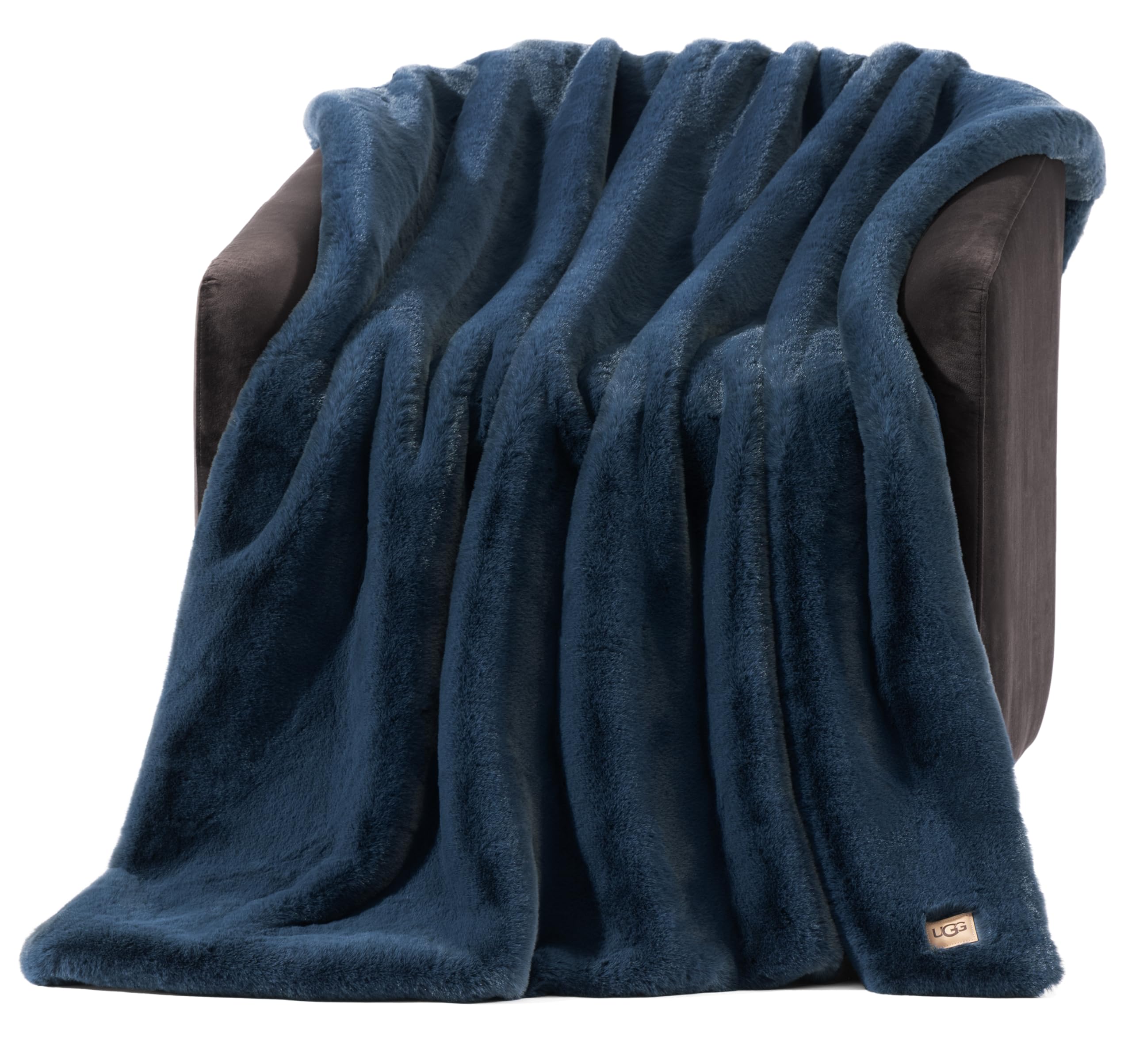 Photo 1 of UGG Euphoria Faux Fur Throw Blanket, Soft Warm Throw Blankets for Couch or Bed, Luxury Bedroom Decor, Giftable Fuzzy Blankets, Machine Washable, 50-inch x 70-inch, Indigo Blue