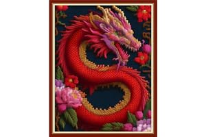 Artxfovy Stamped Cross Stitch Kits Beginners Full Range of Embroidery Starter Kits for Adults Printed Cross Stitching DIY Needlepoint Kit 11CT- Flower Dragon 15.7x19.7 inch