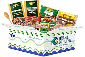 Brasil Eu Quero Brazilian Savory Pack | Snack Box Care | Feijoada Express Box | Finest Products & Brands | Vapza Feijoada , Vapza Meat , Traditional Yoki , Amafil Farofa & More | Ideal for Dinner , Brazilian Party , Birthday , Friends Meeting | Includes Recipe & Wood Spoon