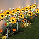 Solar Garden Lights Outdoor - Upgraded 4 Pack Solar Sunflowers Outdoor Waterproof with Firefly Lights,Garden Decor for Outside Yard Patio Lawn, for Mom Women Grandma