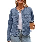 Glamaker Jean Jacket Women Denim Long Sleeve Button Down Diamond Quilted Lightweight Jackets Fall Winter Shacket Coats