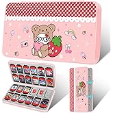 Gurgitat Switch Game Case for Nintendo Switch 2 / Switch / OLED / Lite - Cute Portable Storage Holder with 24 Game Card Slots and 24 Micro SD Cards Cartoon Cartridge for Girls Kids, Bear Strawberry