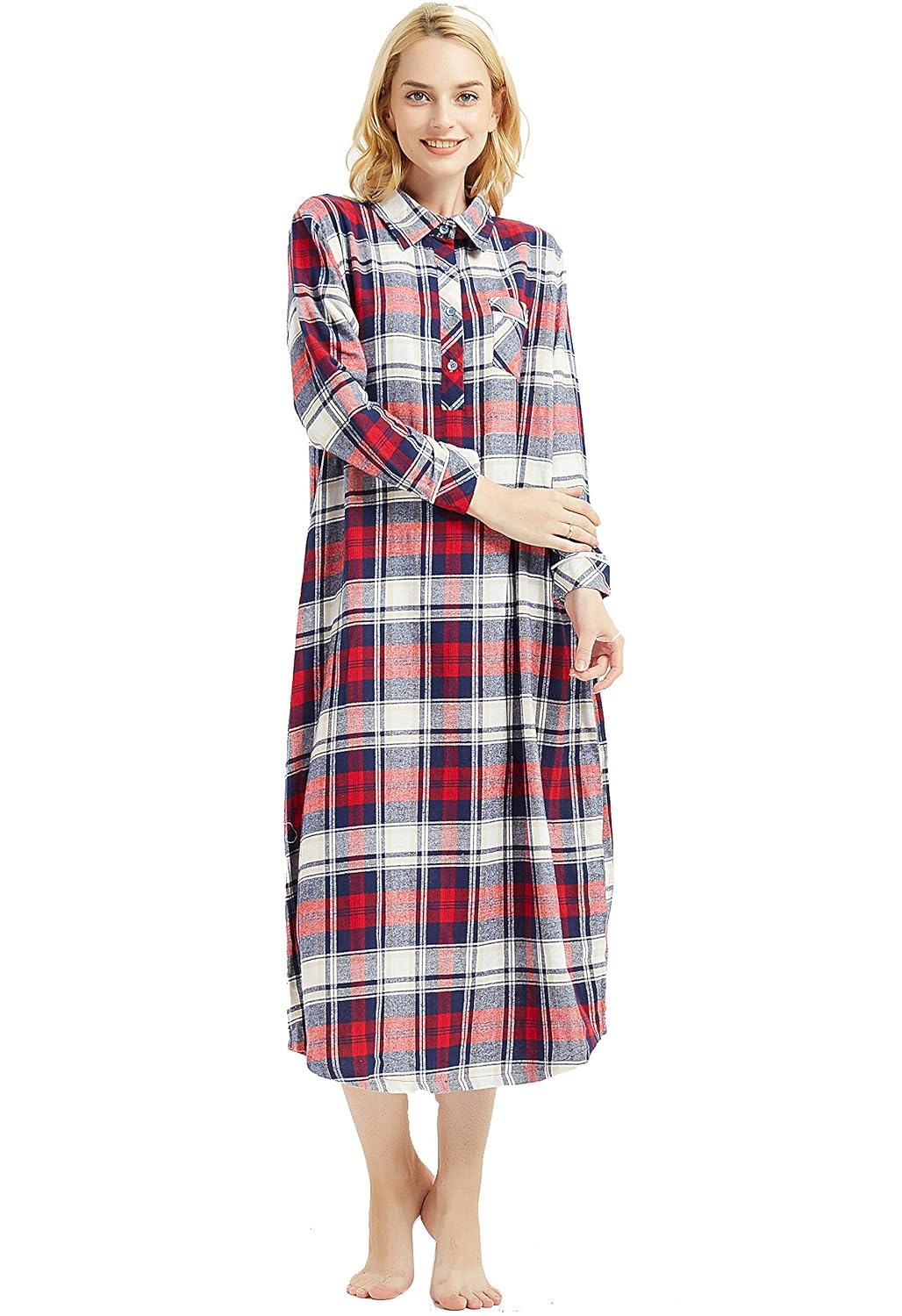 Amoy Madrola Women S 100 Cotton Woven Flannel Nightgowns Full Length Long