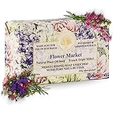 Wavetree & London Flower Market Scented Natural Soap Bar, 7oz Moisturizing French Triple Milled Soap Bar for Women & Men Enriched with Organic Shea Butter, Pure Bath & Body Soap (1 Bar)
