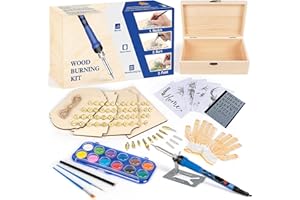 Yeghujar Wood Burning Kit, Beginners Wood Burning Kit with Wood Box Burning Tips and Watercolor Paint, Professional 60W Digital Display Wood Burning Pen Adjustable Temperature 180℃ to 520℃