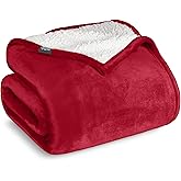 Bare Home Sherpa Fleece Blanket - Full/Queen Size - Blanket for Bed, Sofa, and Couch - Warm & Lightweight - Fluffy & Soft - Reversible (Full/Queen, Red)