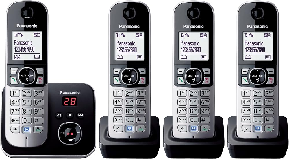 Panasonic KX-TG6824EB Quad DECT Phone Black Silver 120 Name Phonebook