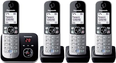 Panasonic KX-TG6824EB Quad DECT Phone Black Silver 120 Name Phonebook