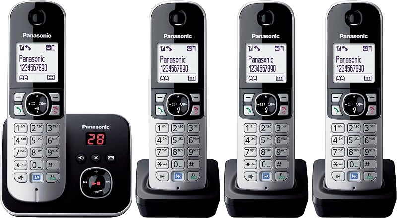 Panasonic KX-TG6824EB Quad DECT Phone Black Silver 120 Name Phonebook