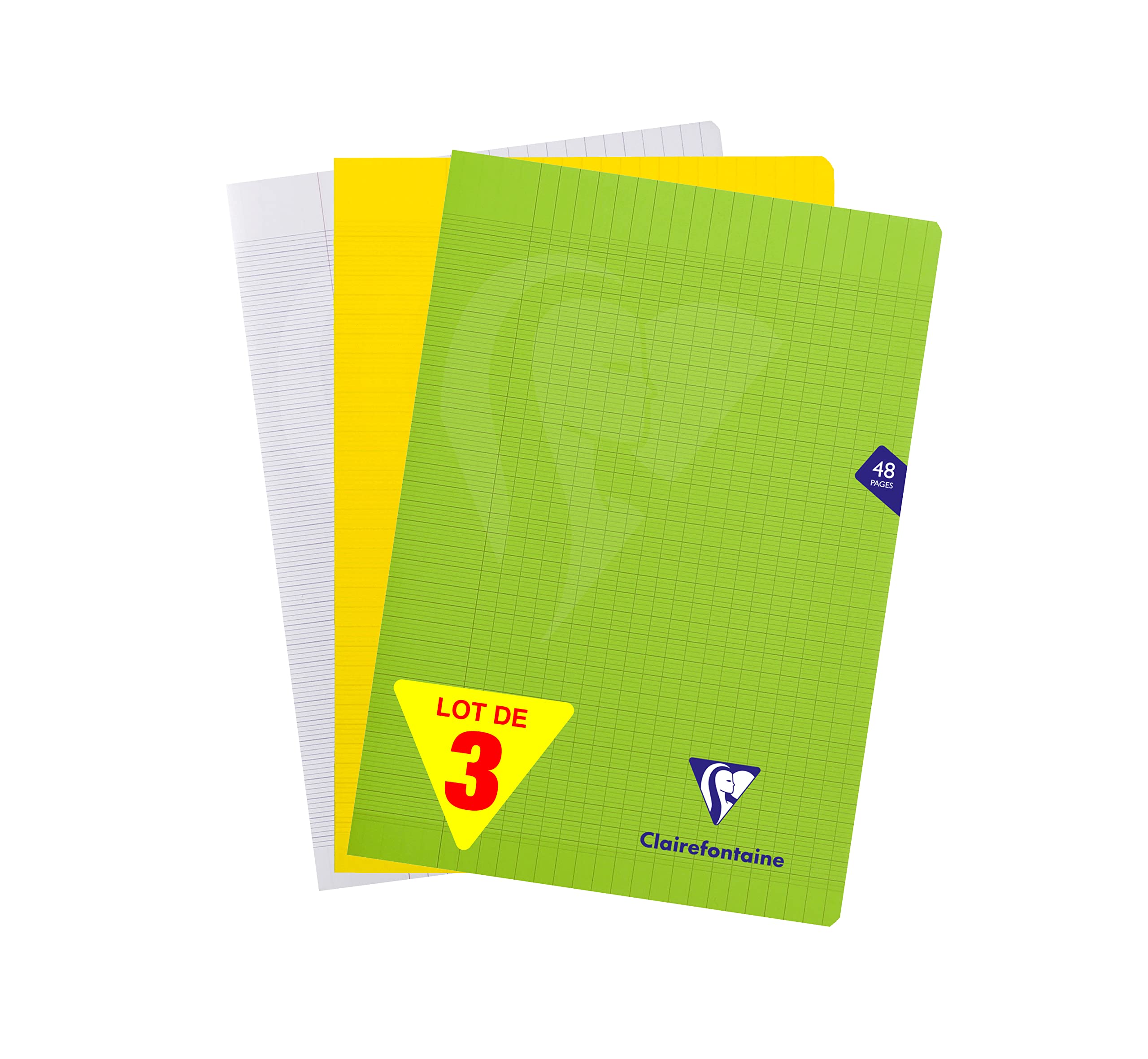 Clairefontaine 293101AMZ - Set of 3 Mimesys Stapled Notebooks - A4 21 x 29.7 cm - 48 Seyes Ruled Pages - White Paper 90 g - Polypro Cover Random Colours