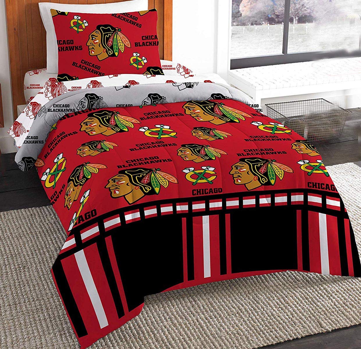 Blackhawks Comforter Twin 64x86 NHL Sheets Pillowcase