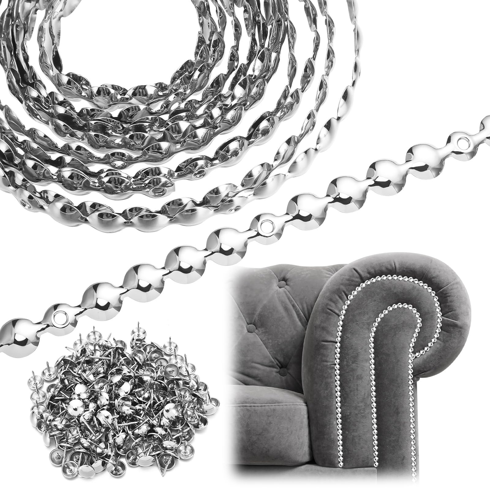 Photo 1 of Marsui 32.8ft D11mm Upholstery Tack Strip Upholstery Tacks for Furniture Decorative Nail Strips Antique Plated Nailhead Trims Furniture Sofa Decorative Nail Tool for Couch Chair Sofa (Sliver)