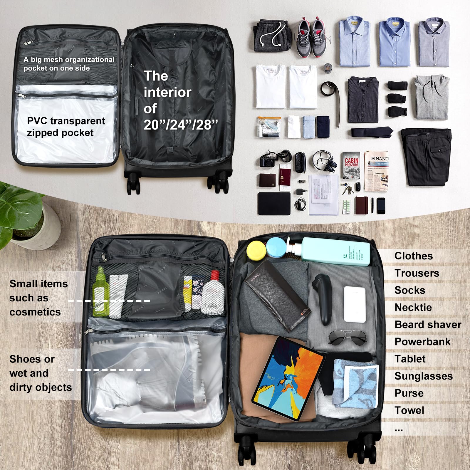 Verdi Softside Expandable Carry-On Luggage with Spinner Wheel USB Port Lightweight (Black, 20-Inch Carry-On)