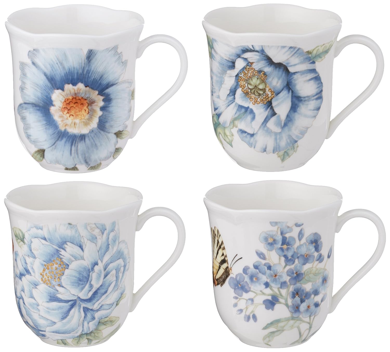 Lenox Butterfly Meadow Assorted Blue Mug, Set of 4, White - 833418