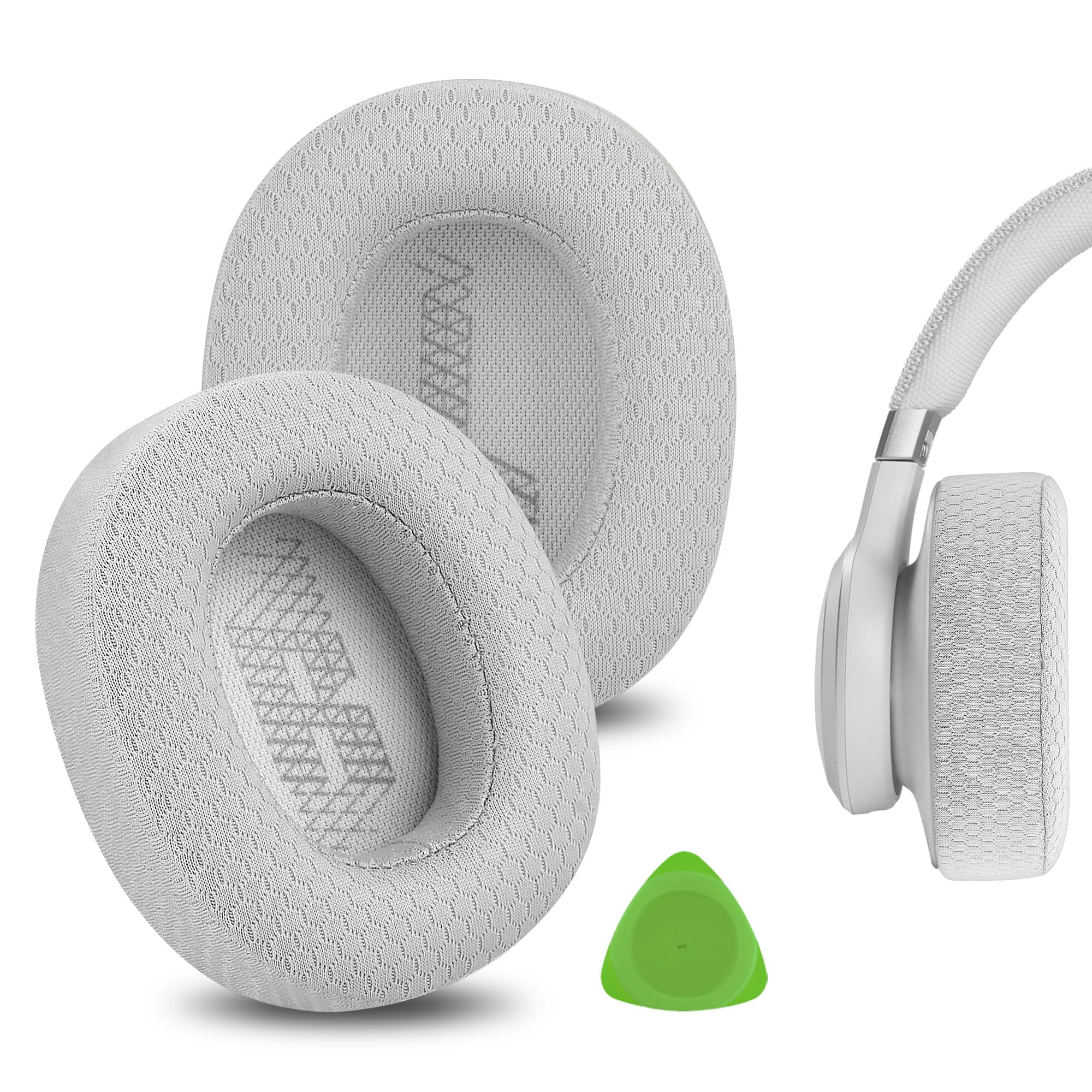 Geekria Comfort Mesh Fabric Replacement Ear Pads for JBL Live 650 BTNC, Lifestyle E65BTNC, Duet NC, Live 660 BTNC, Live 770 NC Headphones Ear Cushions, Repair Parts (Grey)
