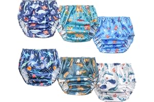 BISENKID 6 Packs Waterproof Potty Training Plastic Underwear Covers for Potty Training Pants and Good Elastic Rubber Pants for Toddlers Disposable Diapers Boys 4t