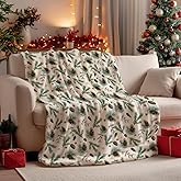 Horaldaily Christmas Flannel Blanket Throw, Holly Pine Cone Soft Fuzzy Plush Cozy Fleece Blankets for Couch Sofa Bed Lounging, Ideal Gifts for Kids Adults Wife Self, 50x60