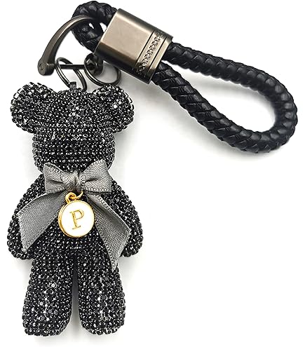 Bandfol Cute Girl Diamond Pendant Keychain - Bling Crystal, Braided Leather, Gold Plated Alloy