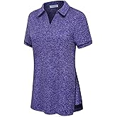 Vldnery Women's Golf Shirts Short Sleeve V Neck Loose Fit Plain Workout Tennis Polo T-Shirts