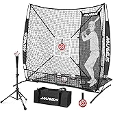 AOLIGEIJS 6'X6' Baseball Softball Practice Net,Pitching Net,Batting Net,with Batting Tee,Dummy Batter,Bonus Strike Zone Target and Bow Frame,for Hitting,Pitching,Catching