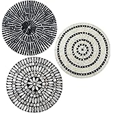 Tioncy 3 Pcs 3 Pcs 11.8 Inches Mother of Pearl Shell Plate Coastal Wall Art Mosaic Wall Sculpture Shell Handmade Hanging Plates Arts for Halloween Christmas Bedroom Bathroom Home Office Hotel(Black)