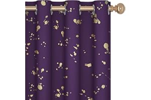 Deconovo Royal Purple Curtains 84 Inch Length 2 Panels Set for Kids Baby Nursery, Gold Foil Printed Blackout Curtains with Grommets, Soundproof and Sun Blocking Door Window Drapes, 52WX84L Inch
